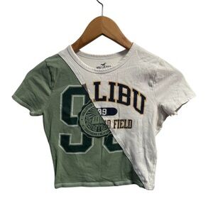 Hollister Colorblock Graphic Baby Tee Top XS Green White Cropped Y2K